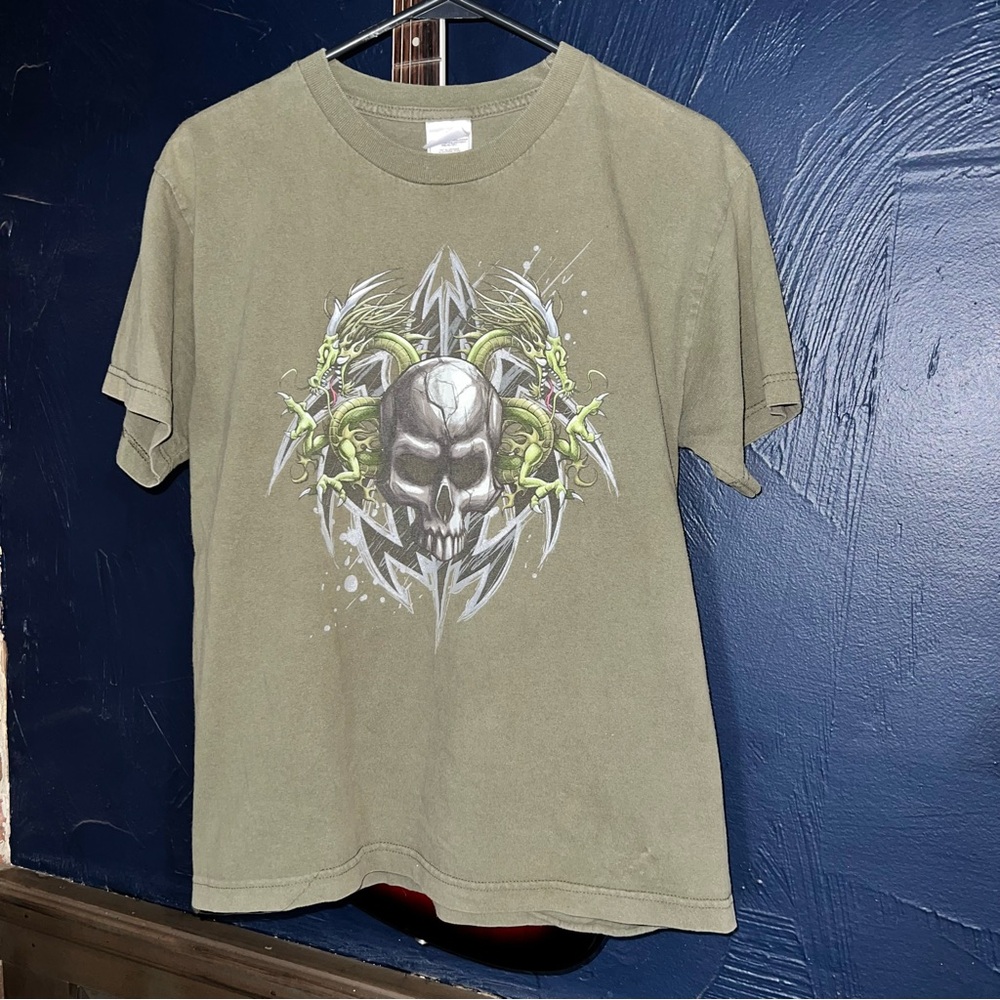 Skull Shirt Youth XL Vtg 00s Y2k Grunge Skeleton Dragons Crossbones Skate Tee